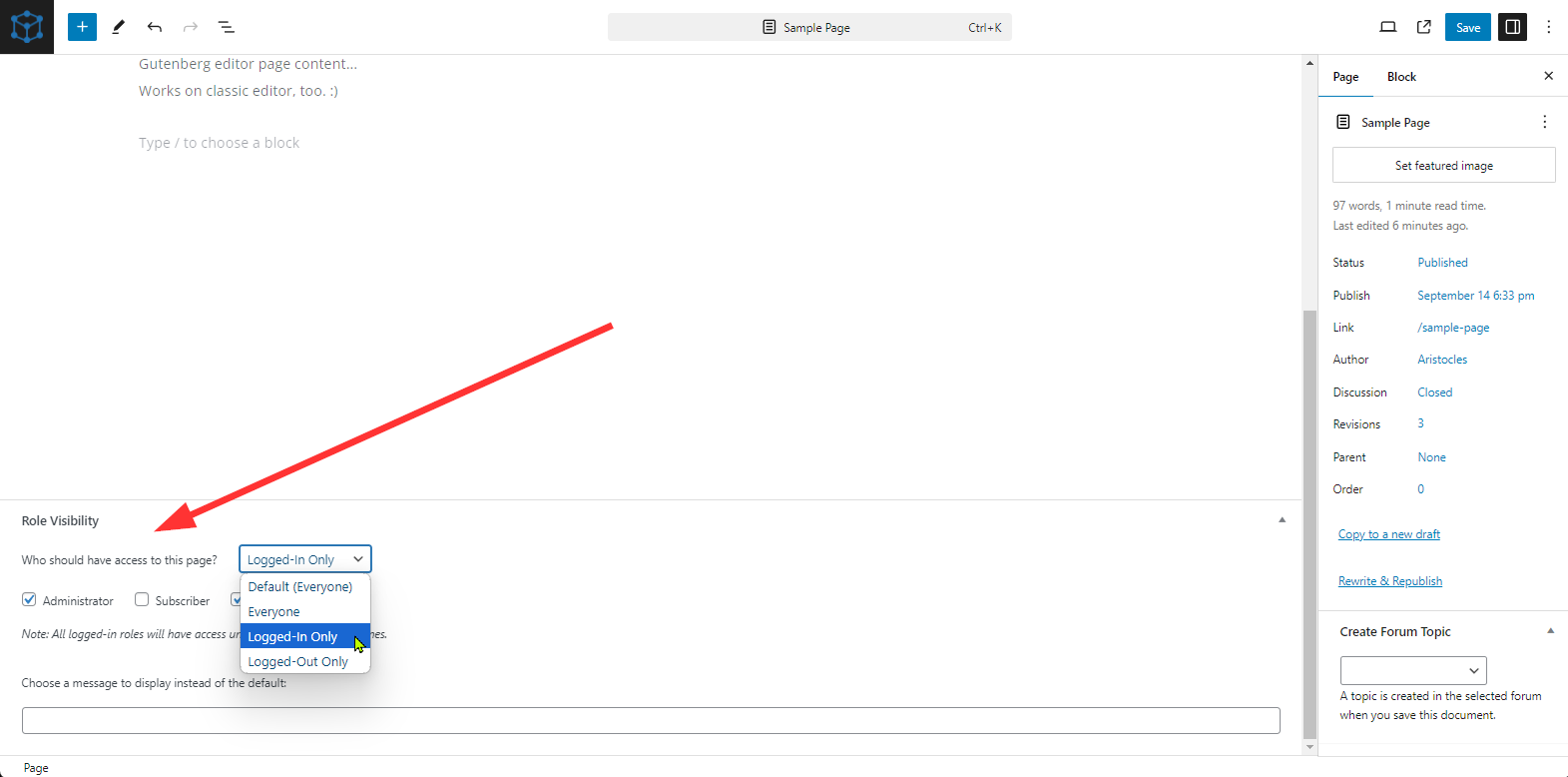 Individual page settings