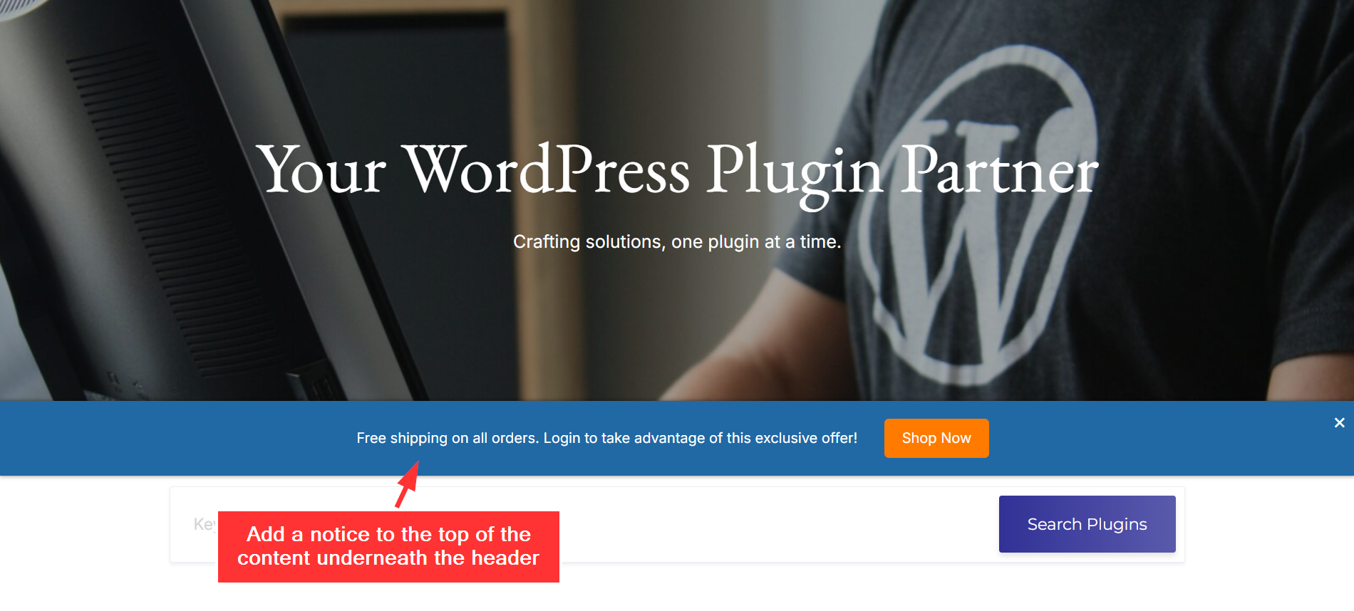 A notice above the content.