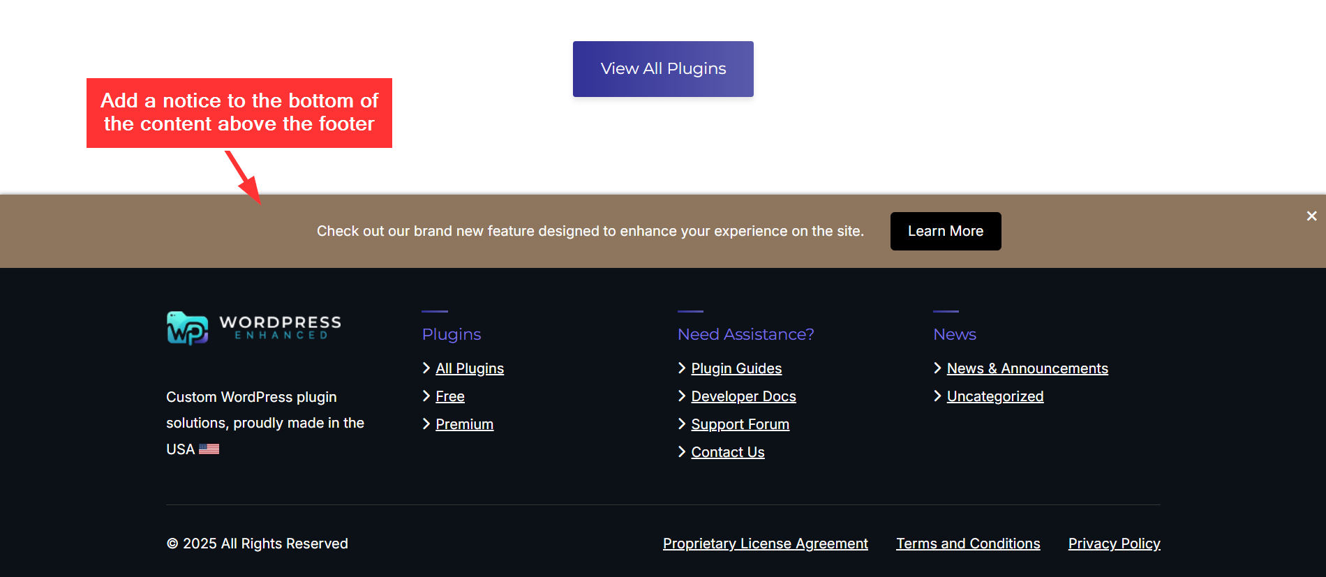 A notice below the content.