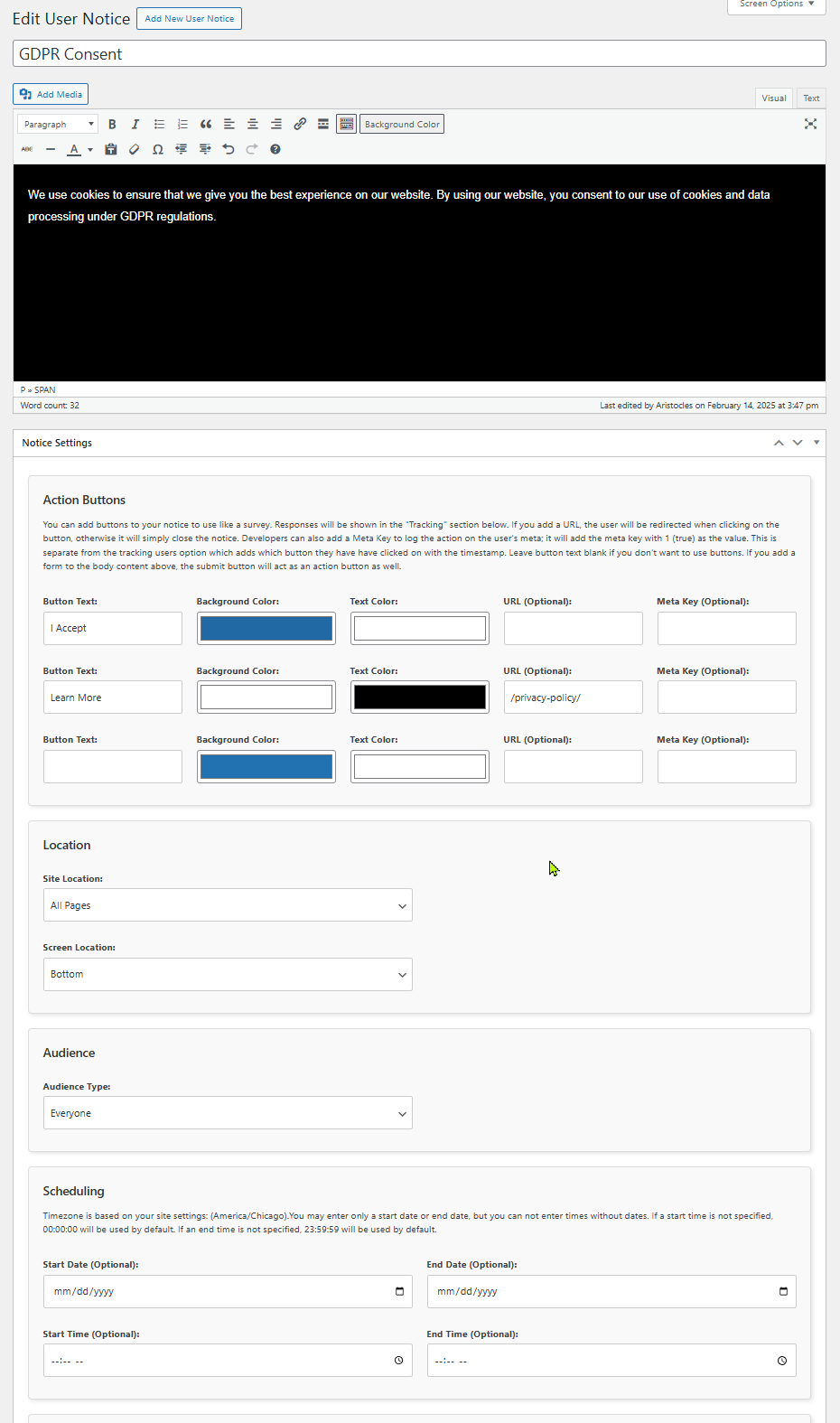 The notice edit page 1 of 2.