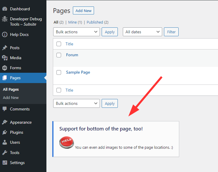 Bottom page placement