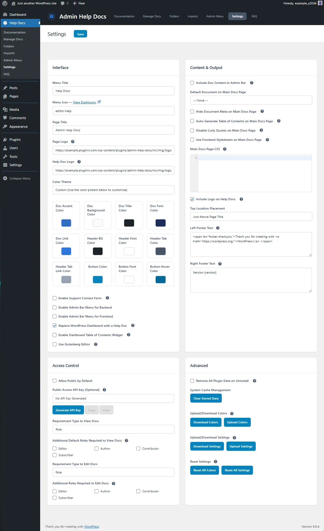 Settings page