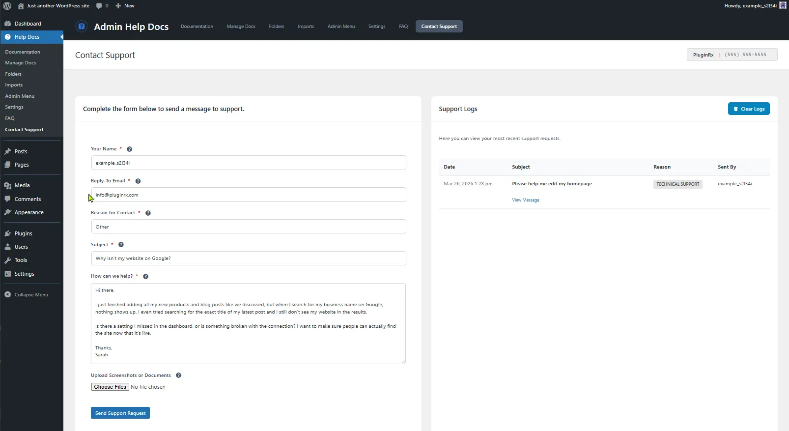 Contact Support form