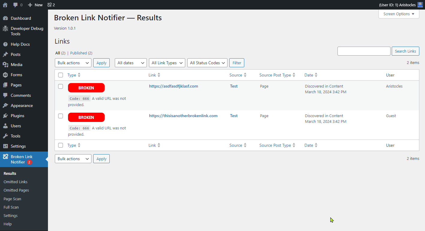 Page load scan results on back-end