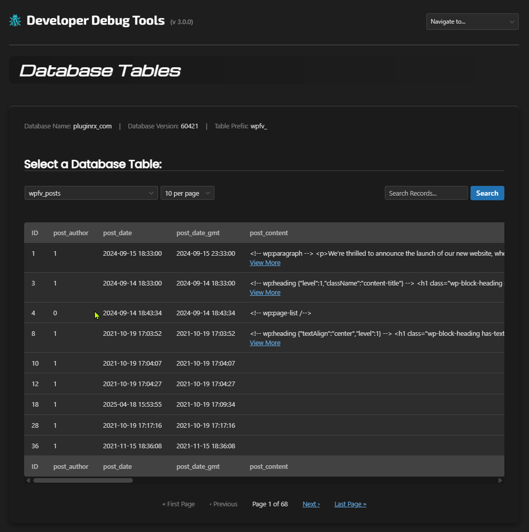 Database table records viewer