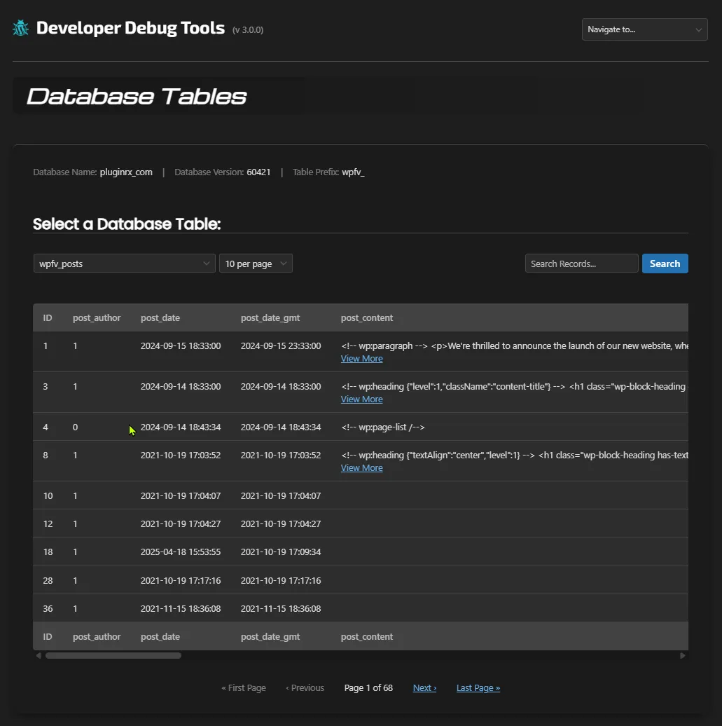 Database table records viewer