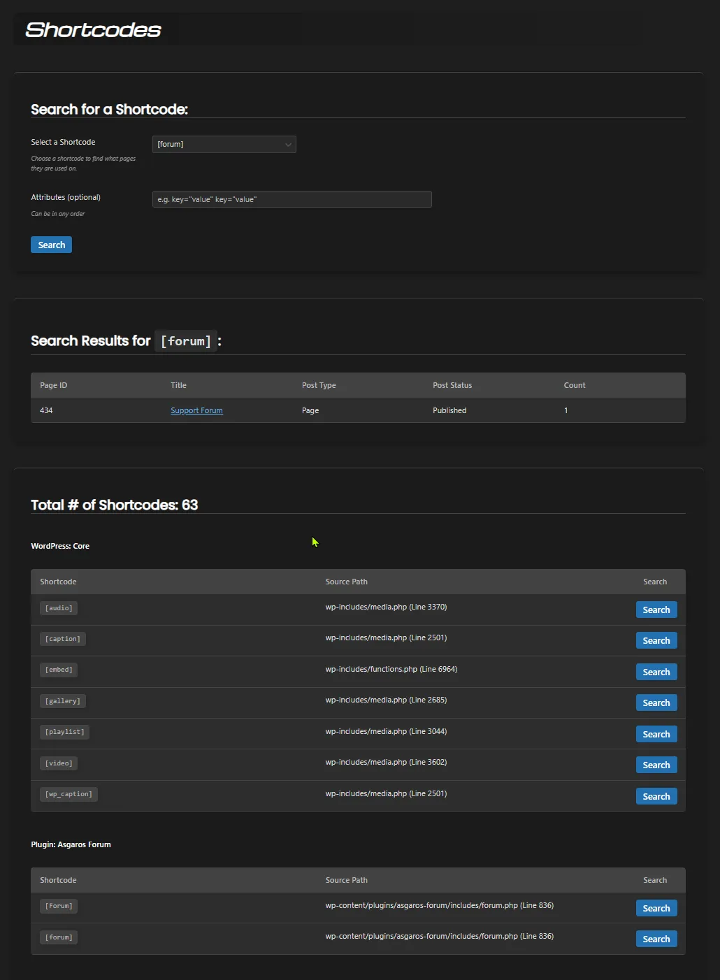 Shortcode finder