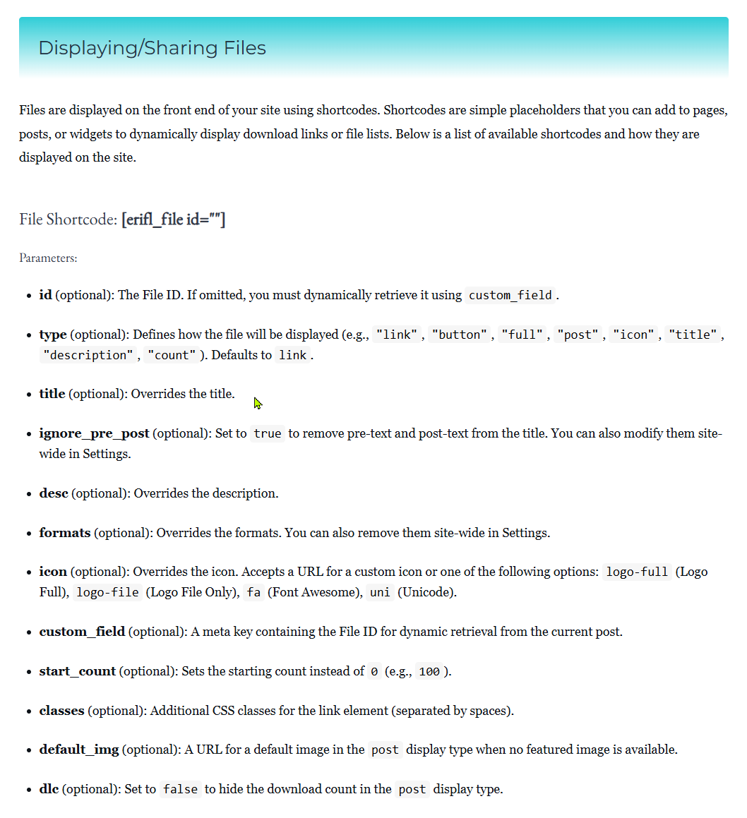 Shortcodes with examples 1