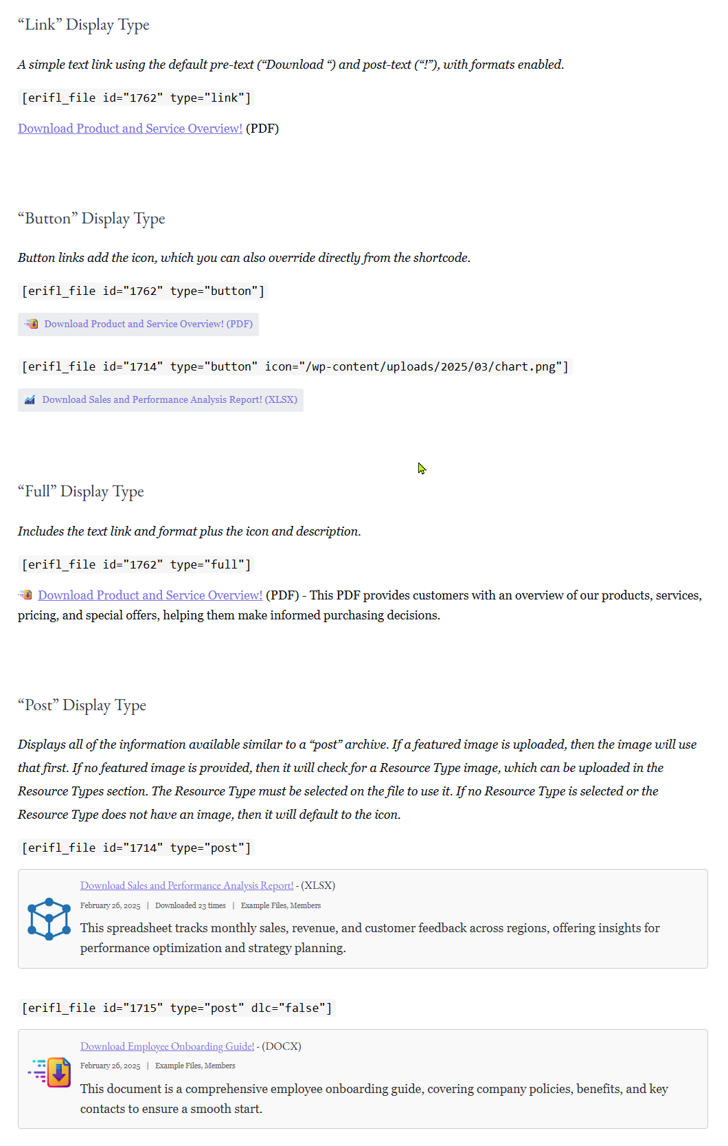 Shortcodes with examples 2