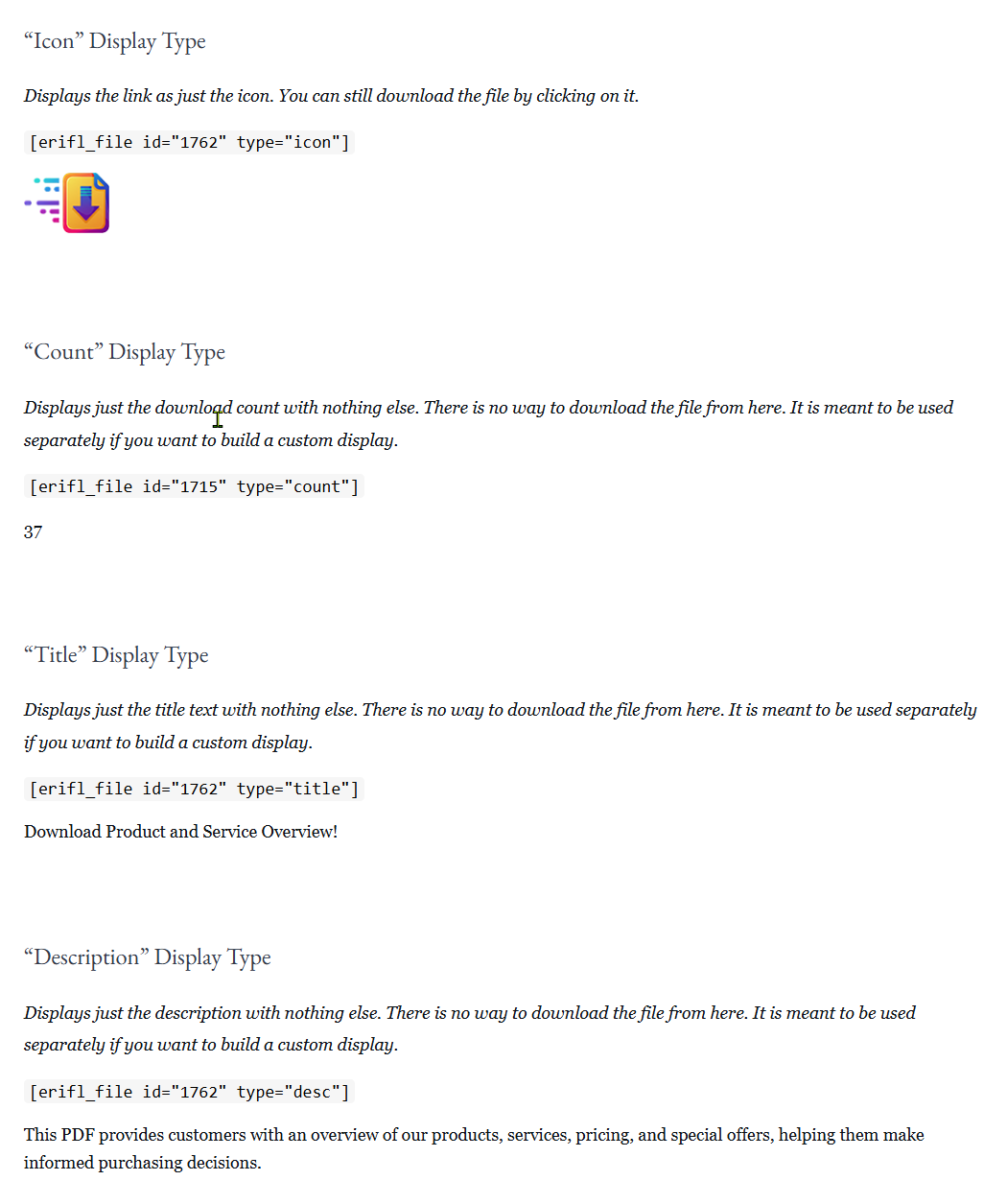 Shortcodes with examples 3