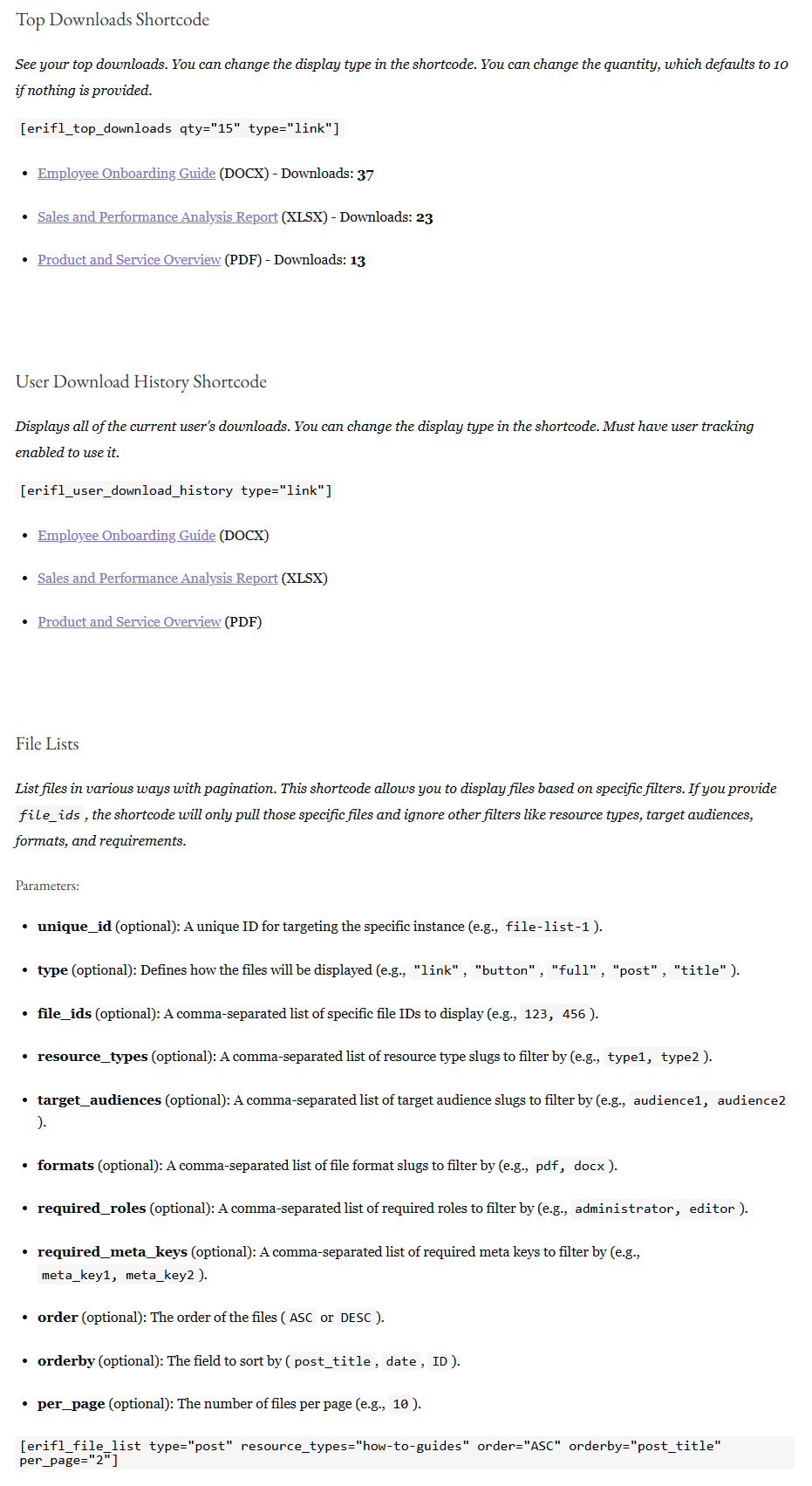 Shortcodes with examples 4