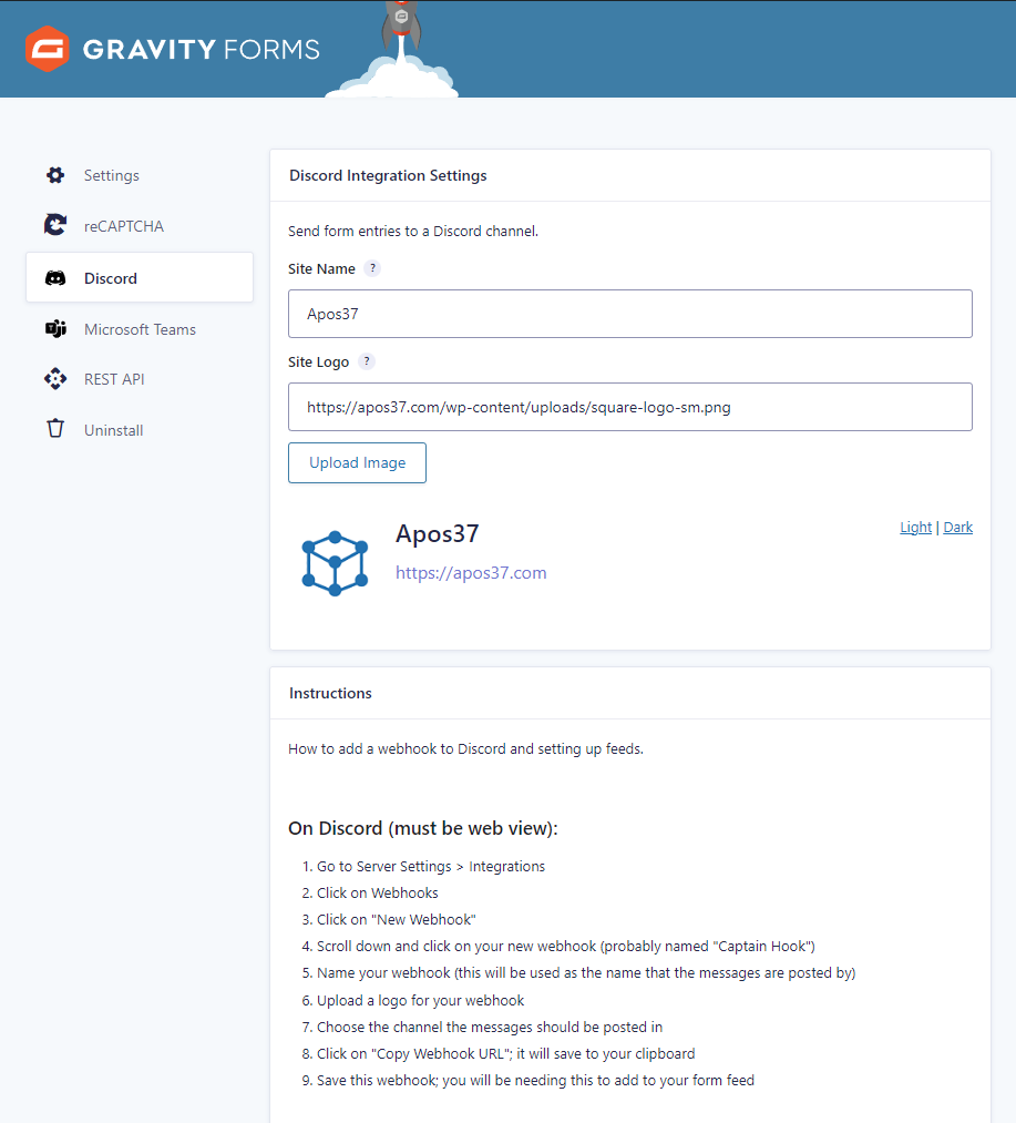 Plugin settings page