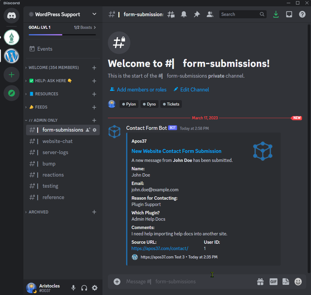 Discord channel post