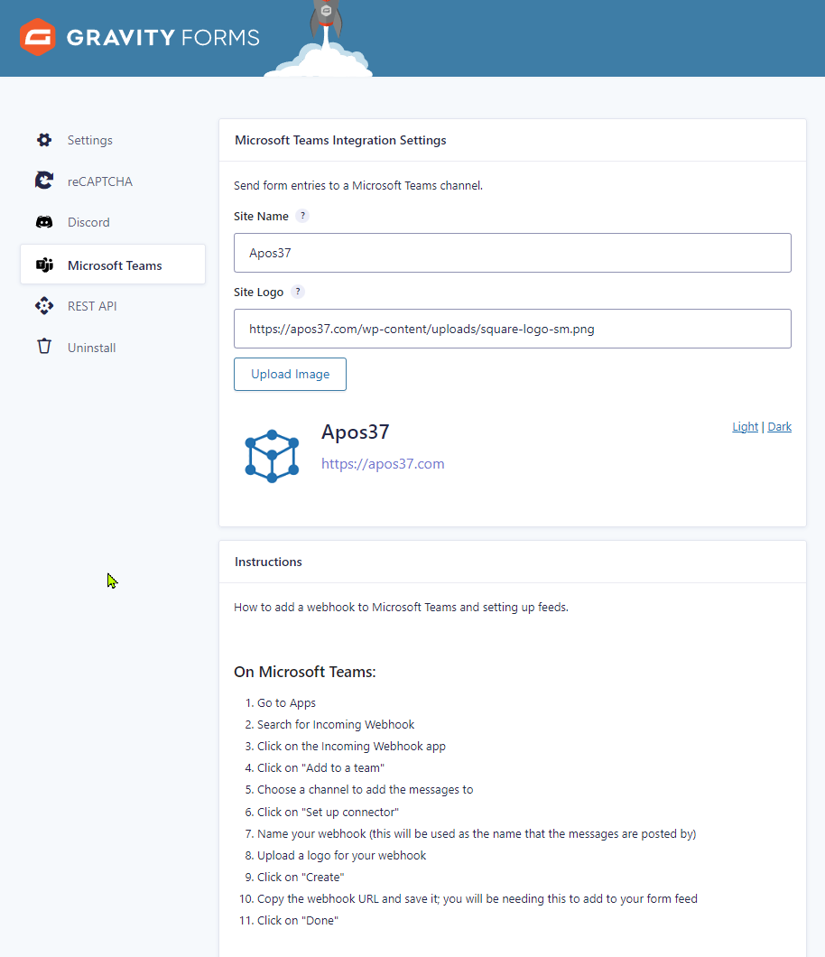 Plugin settings page