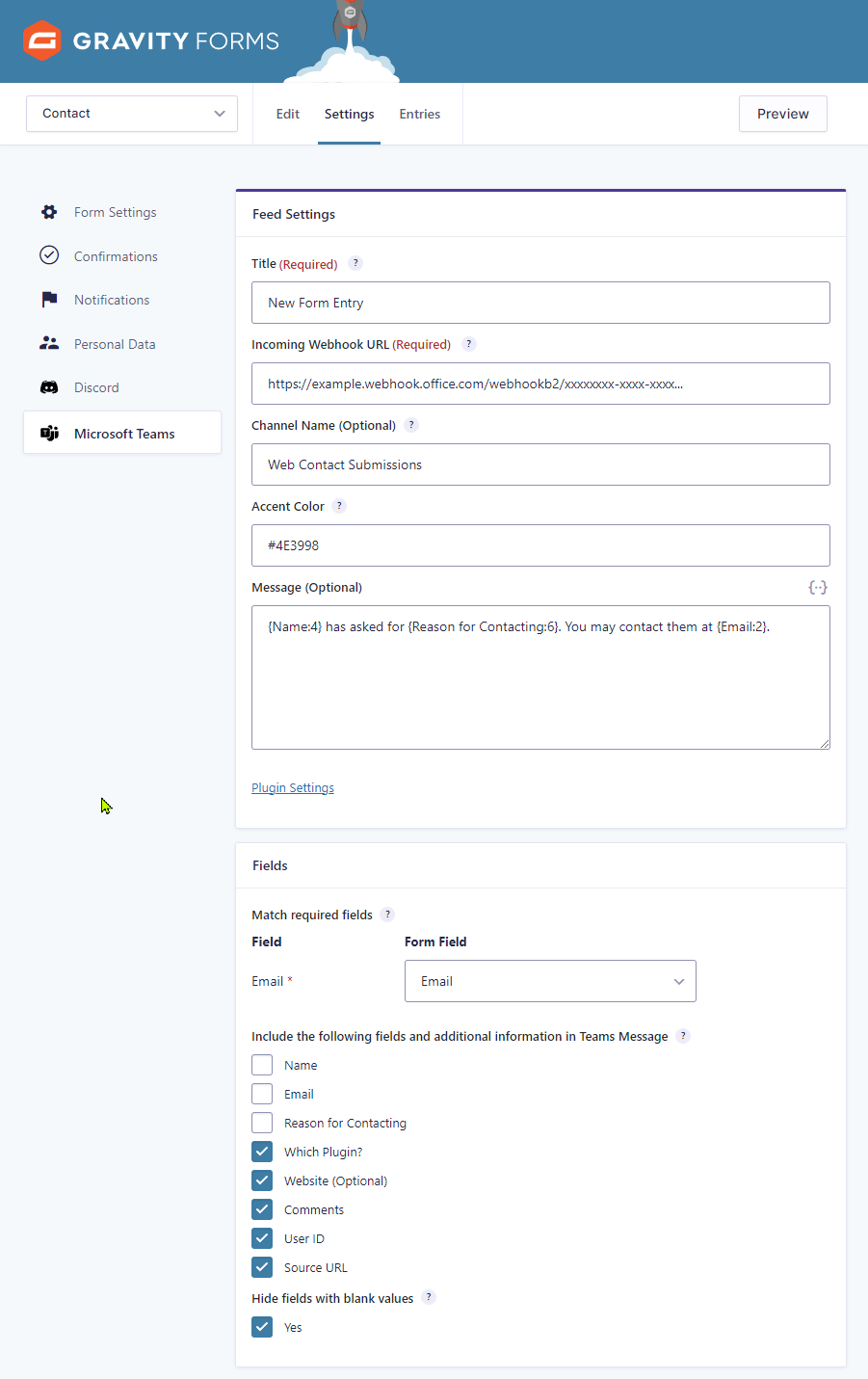 Form feed settings page