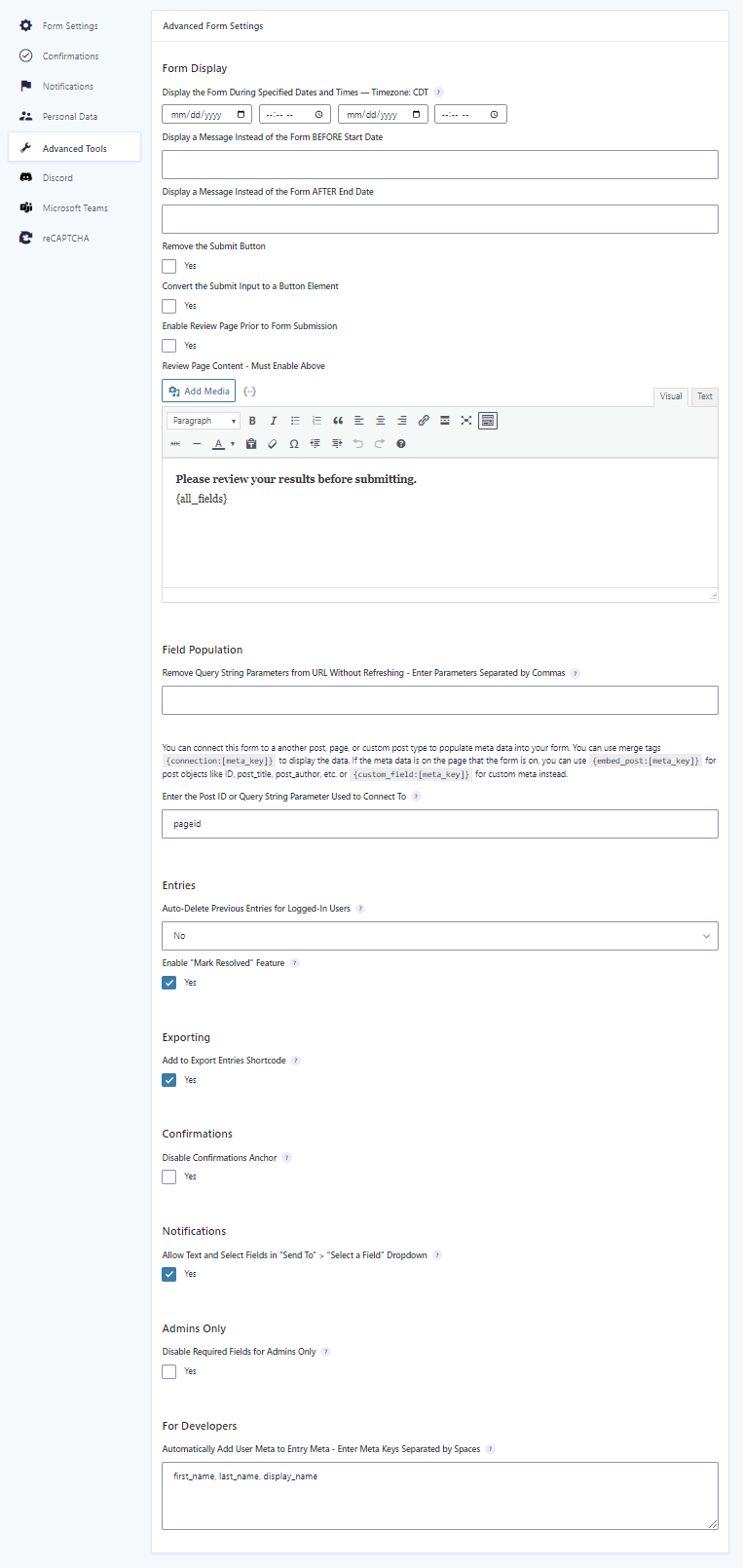 Form Settings