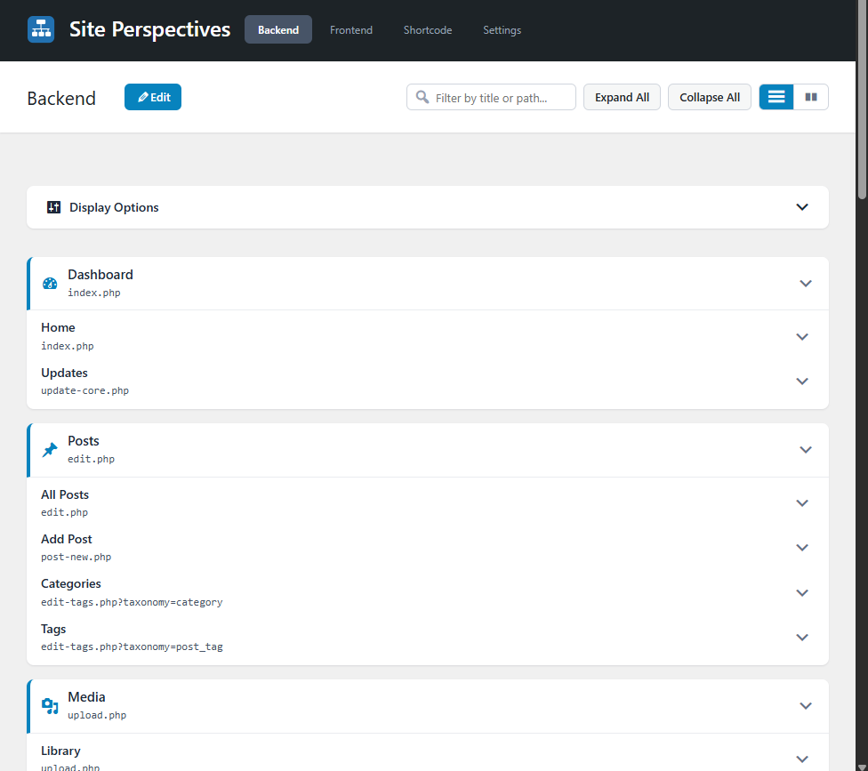 Backend tab in list view