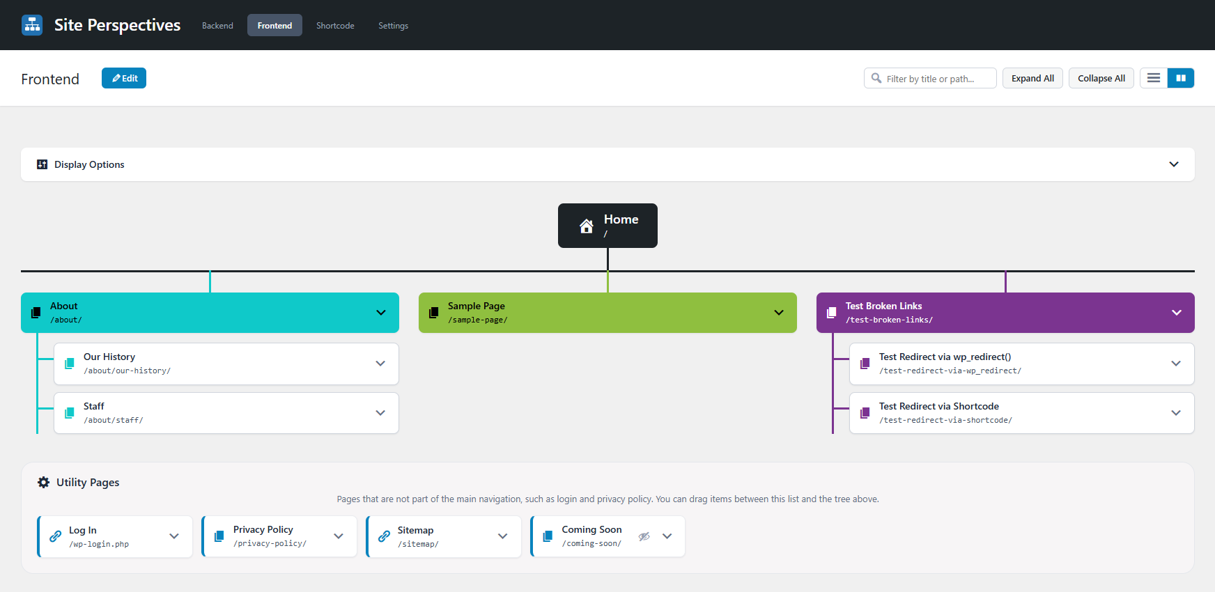 Frontend tab in horizontal view